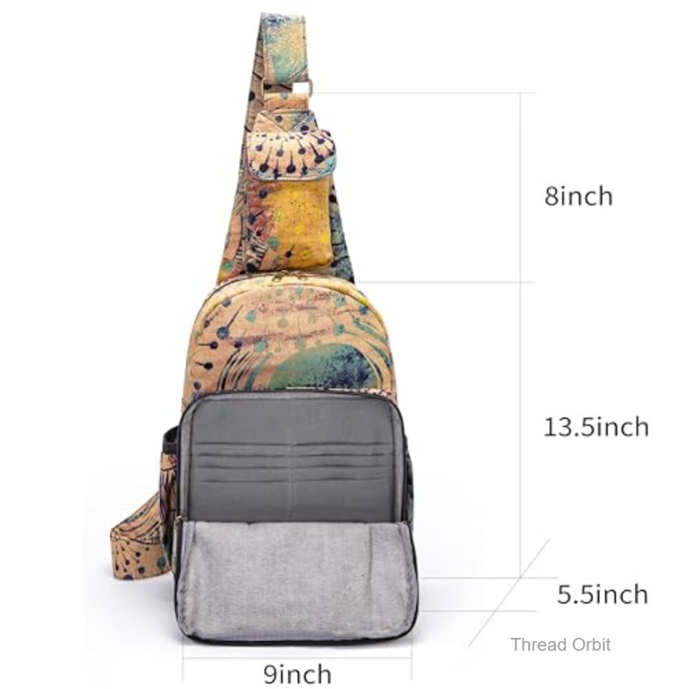 Large Bohemian Canvas Crossbody Backpack with Adjustable Strap, 6 Pockets - Picture 3 of 6